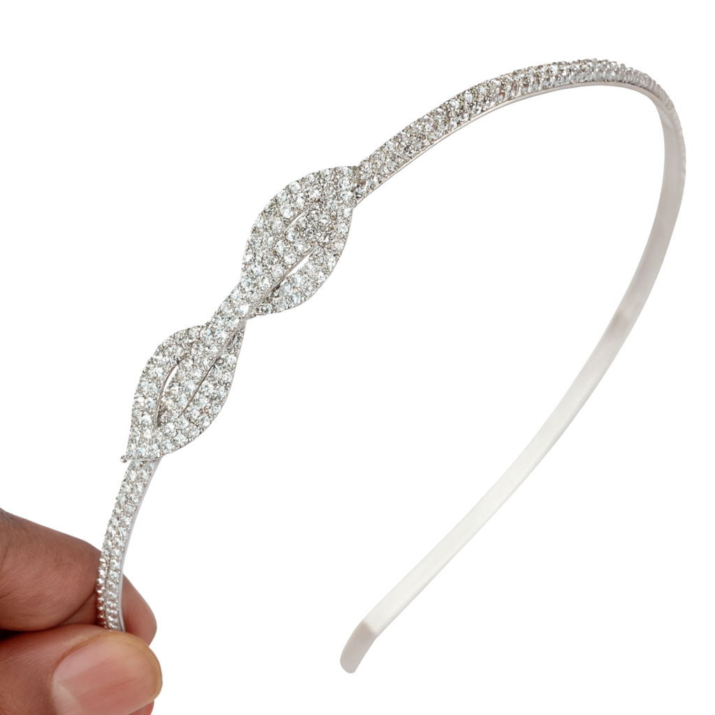 Silver Crystal Leaf Bridal Hair Band For Women | Rhinestone Wedding Headband Tiara | Elegant Partywear Hair Ac : M4SK-HB-EIGHT