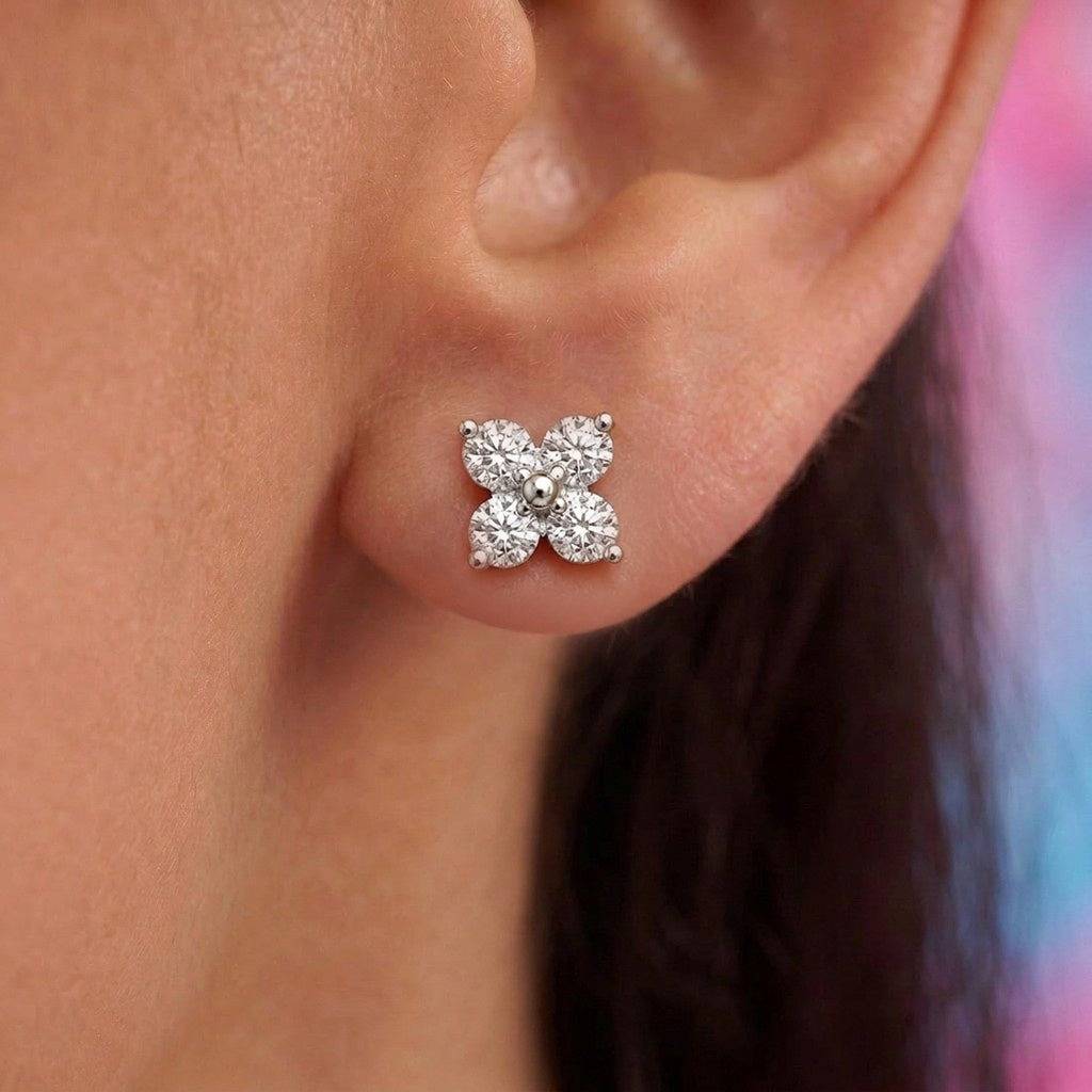 Floral Spark 925 Silver Stud Earrings : EAR-21085-R