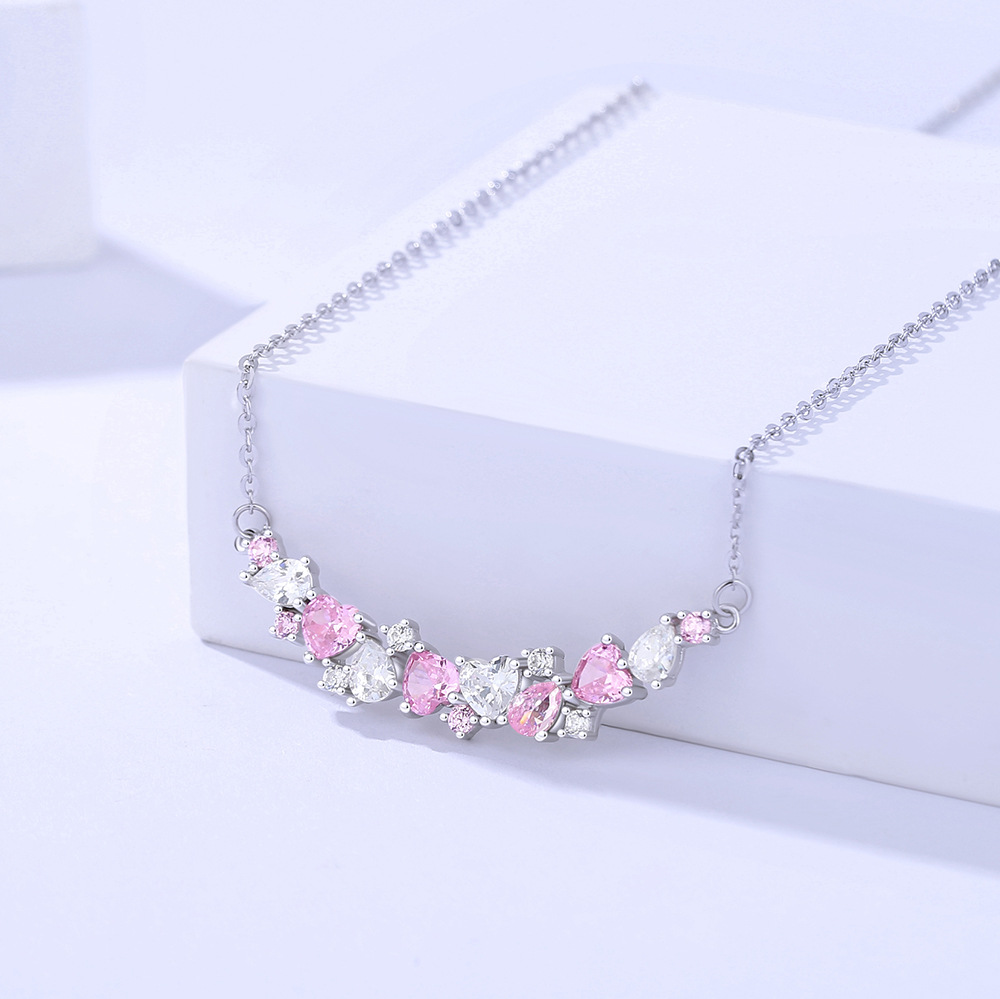 925 Sterling Silver Pink Stone Heart Princess Necklace For Women & Girls, 925 Stamp With Certificate Of Authentic : B0D541574L