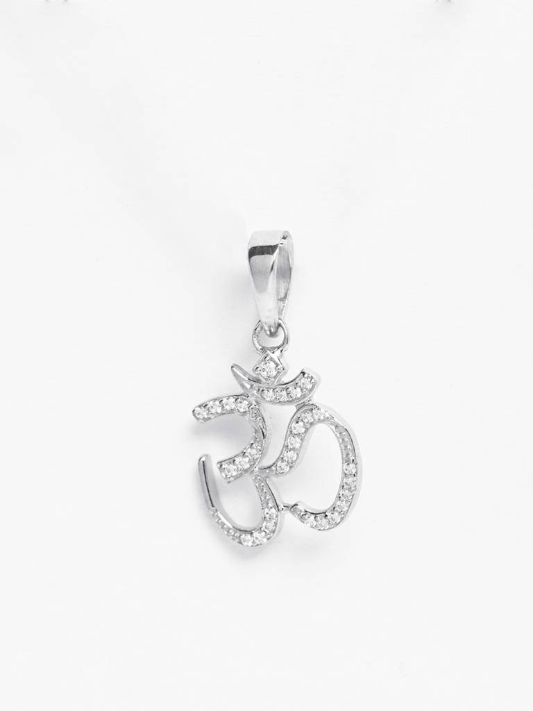925 Silver Platinum Plated Swiss Zircon Shine Om Men Pendant Without Chain Gift For Men & Boys : CSMNP11_NOCHAIN