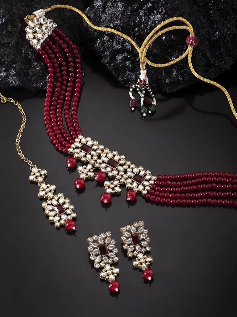 Peora Ethnic Indian Traditional Kundan Studded Necklace & Jewellery Set Gift For Women Girls : PF37N224M