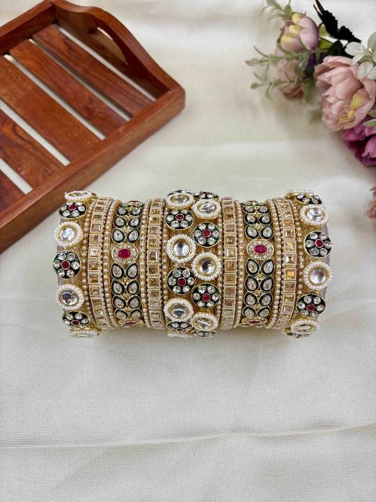 Traditional Kundan Meenakari Bangles Set For Women | Bridal & Festive Jewelry : HB-25-24