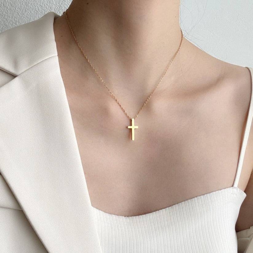 Cross Pendant Necklace : NC_SS_simplecros_gld