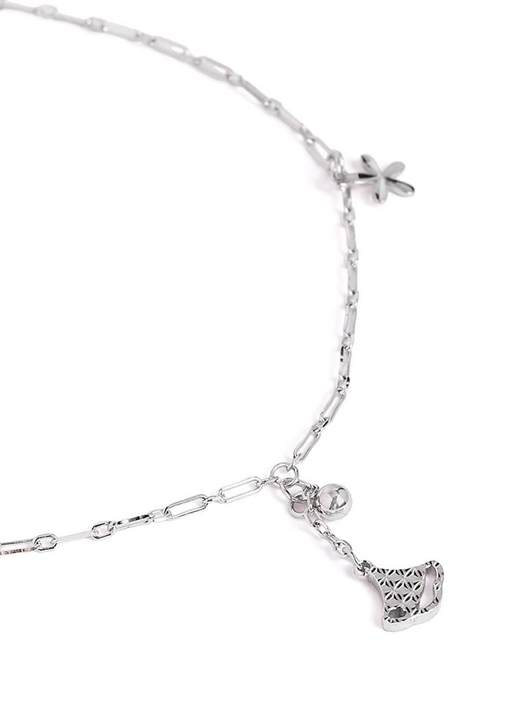 Silver Floral Charms Adjustable Anklet : WAN00032