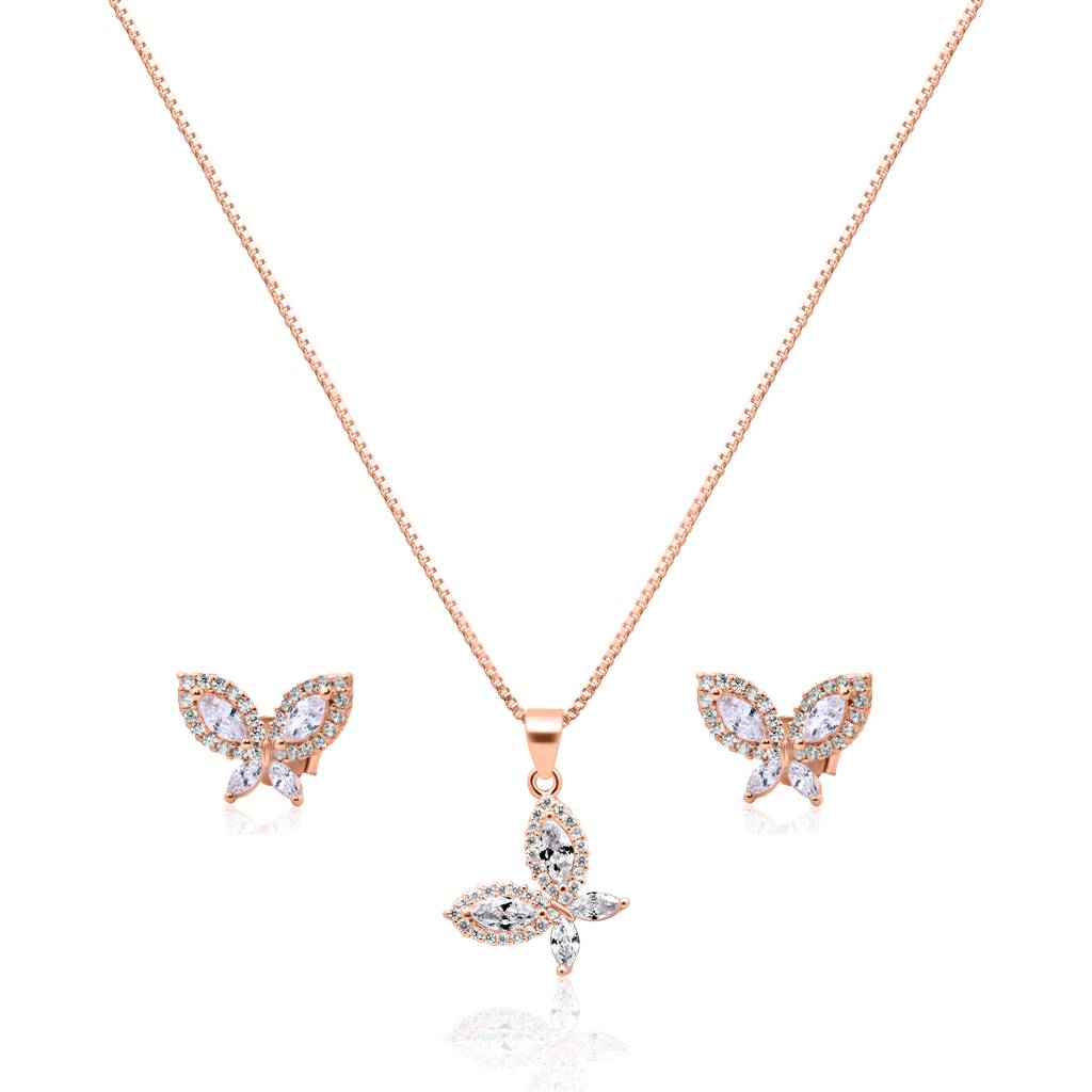 925 Pure Silver Zircon Studded Rose Gold Chain Pendant Set-Cps1012  Sterling Silver Rose Gold