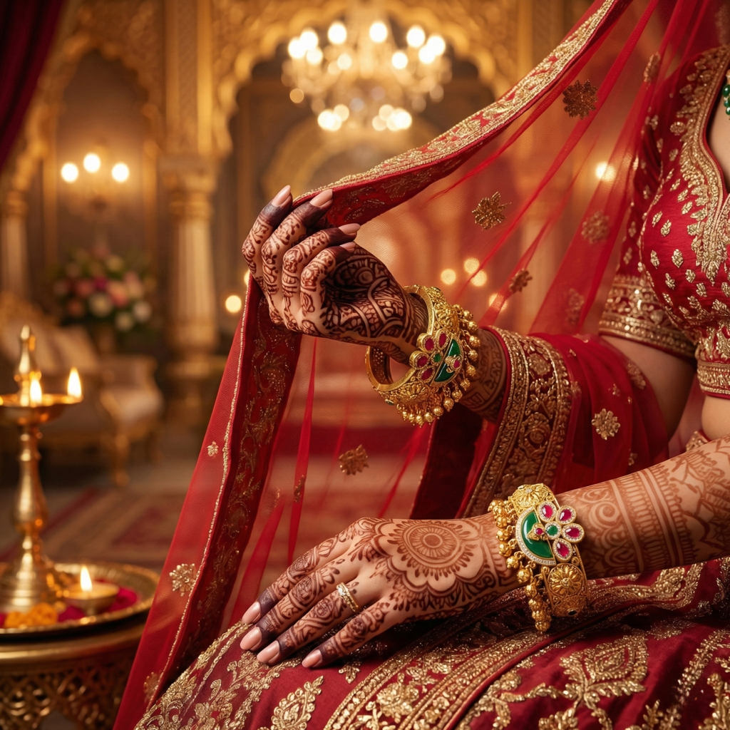 Opulent Royal Bridal Kada Set – Antique Gold Finish Bangles With Ruby & Emerald Floral Motifs And Beaded Edging : BV-BG-8-24