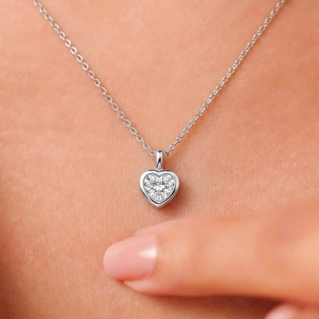 Floating Heart Glow Rhodium Plated 925 Silver Necklace : NL-30431-R