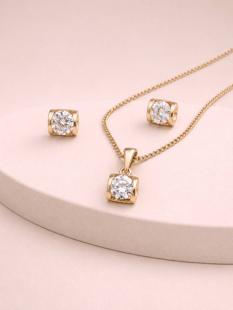 Rose Gold Solitaire Pendant Set With Cz | Anti Tarnish Jewelry : SET844SPS