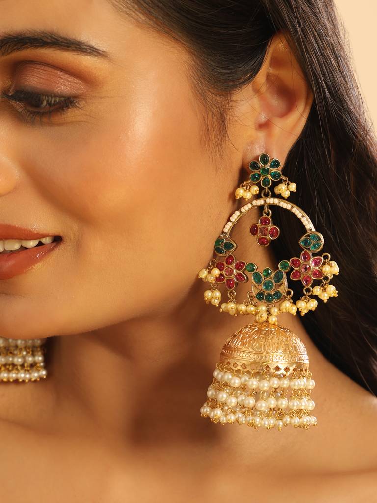 Banjaran Chandbali Dangler Pearl Jhumki Earrings : YI24A0455E