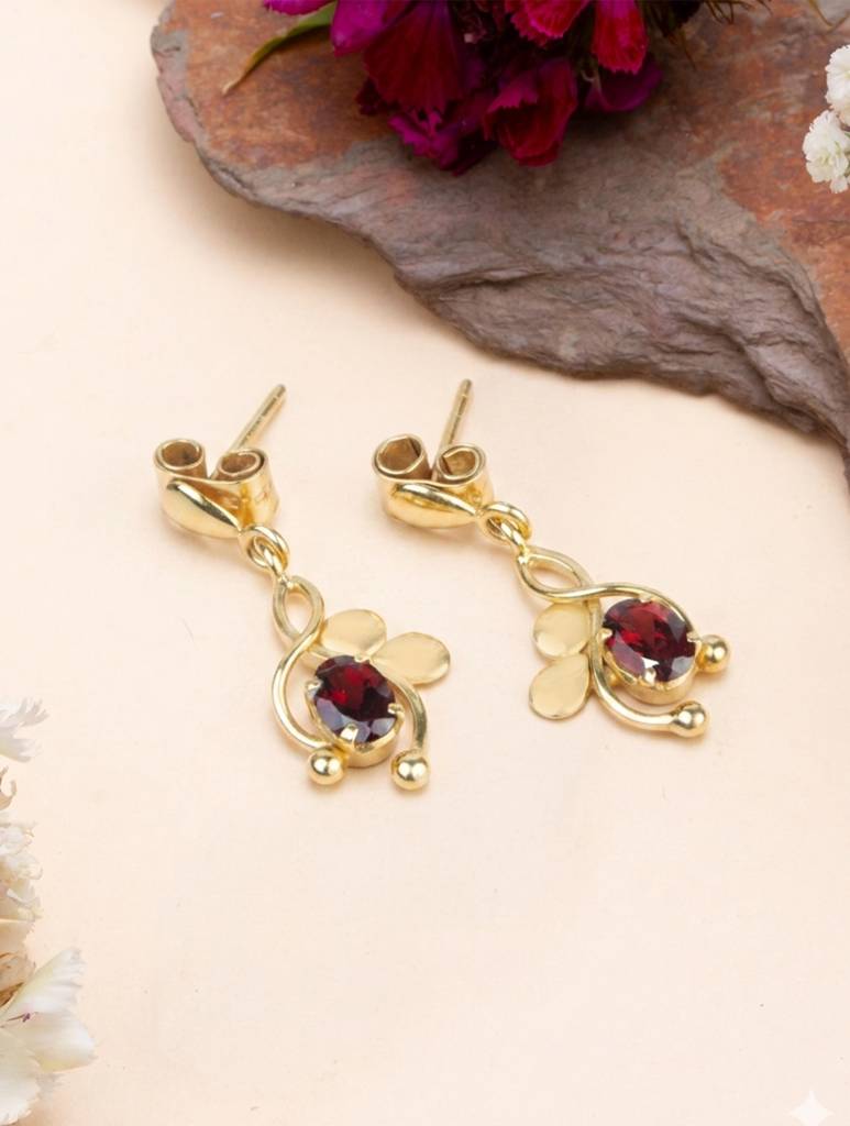 925 Sterling Silver Gold Plated Garnet Earrings For Women | Gemstone Earrings | Handmade Jewelry | Elegant Daily We : FU-1156G