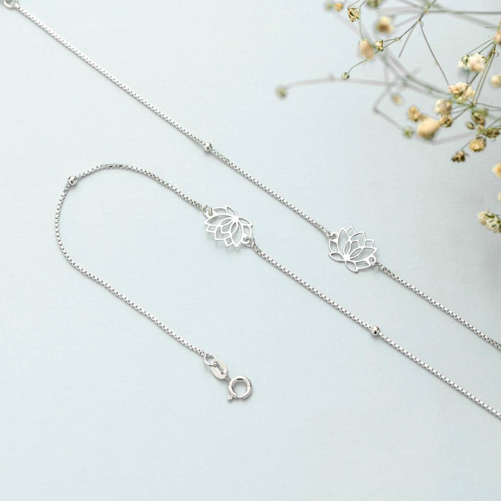 Lotus 925 Sterling Silver Anklets : ANK-60142-PAIR