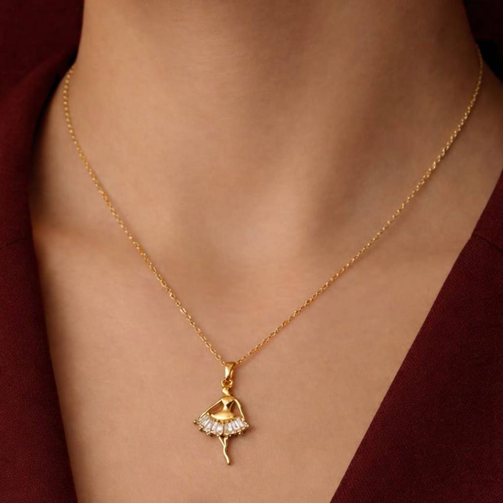 Gold-Plated Elegant Ballet Dancer Anti-Tarnish Pendant Necklace : HSPS60MB1547