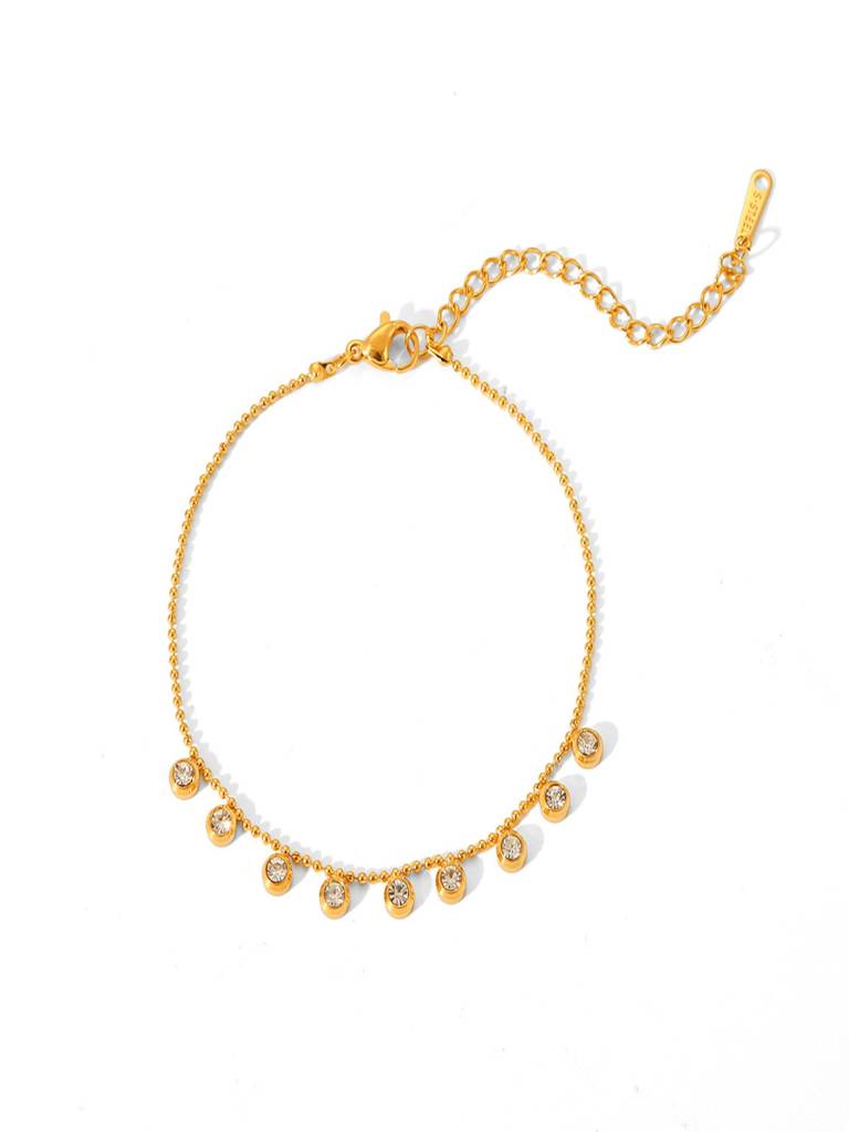 Round Zircon Bracelet 18K Gold Plated Waterproof Anti-Tarnish : AHC0925B0047