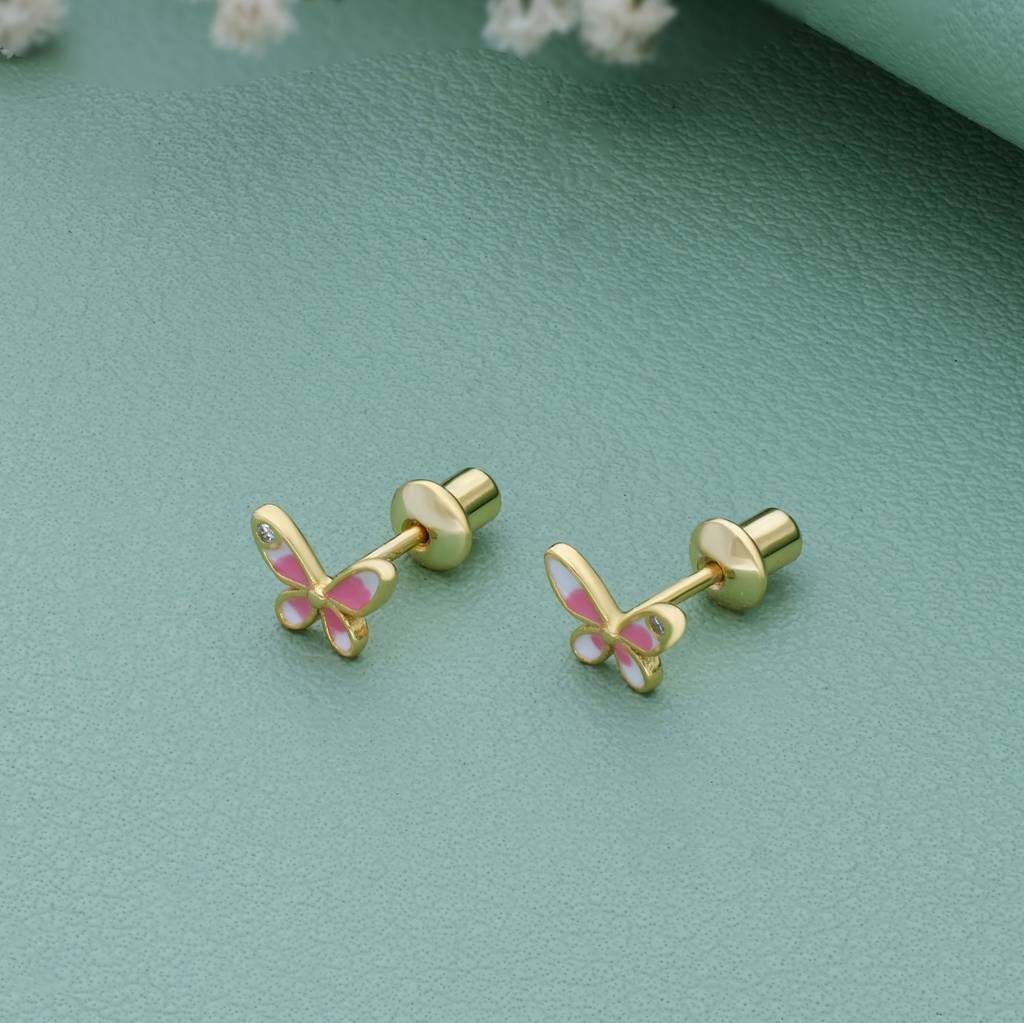 Lovely Butterfly 18K Gold Polish Silver Stud For Kids(2+ Yrs) : KS-2