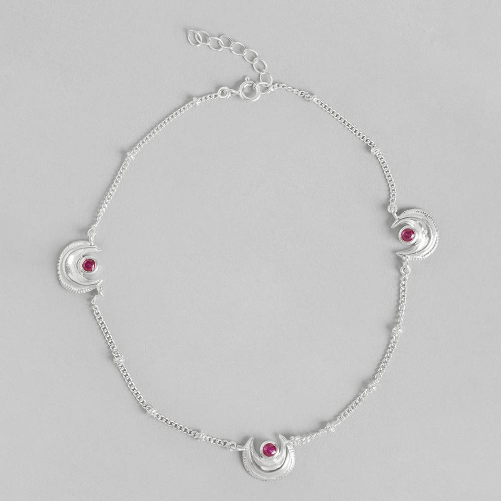 Silver 92.5 Pink Stone Silver Anklet : Silver 92.5 Pink Stone Silver Anklet : Silver 92.5 Pink Stone Silver Anklet : U08