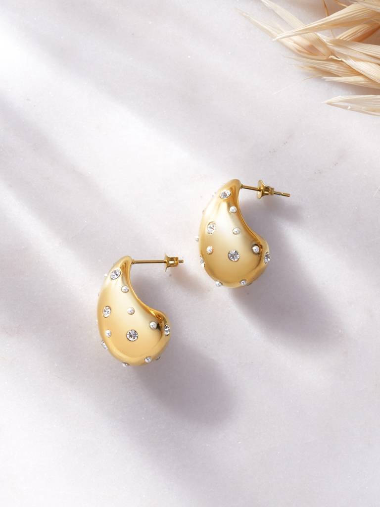 Palmonas Pearl Studded Teardrop Stud Earring For Women - Waterproof & Anti-Tarnish : ER0445