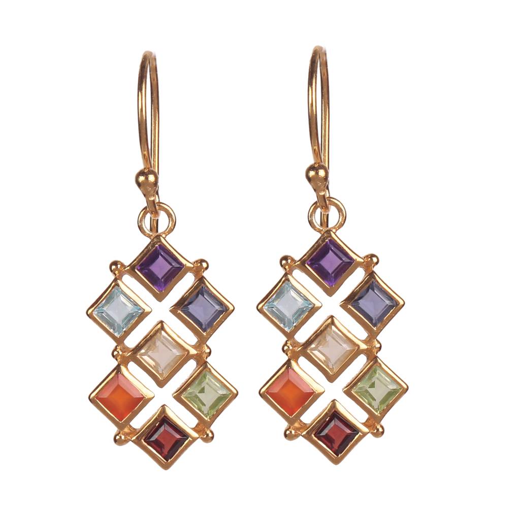 | 925 Sterling Silver Gold Plated  Chakra Stone Earrings For Women | Authentic Silver Jewelry | Handcrafted Elegan : FU-0314-G