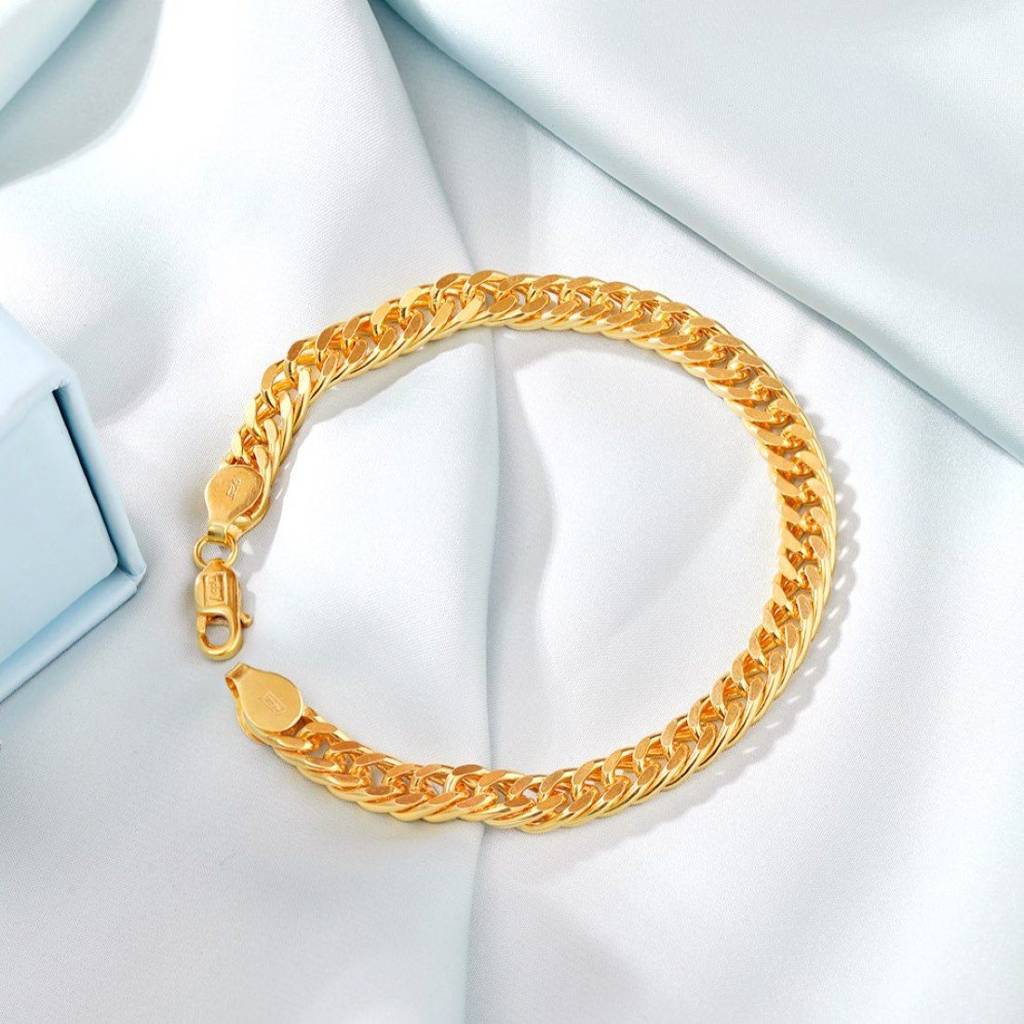 Golden Elegance Men'S Curb Chain Bracelet : M-BR-80424-8-7-G