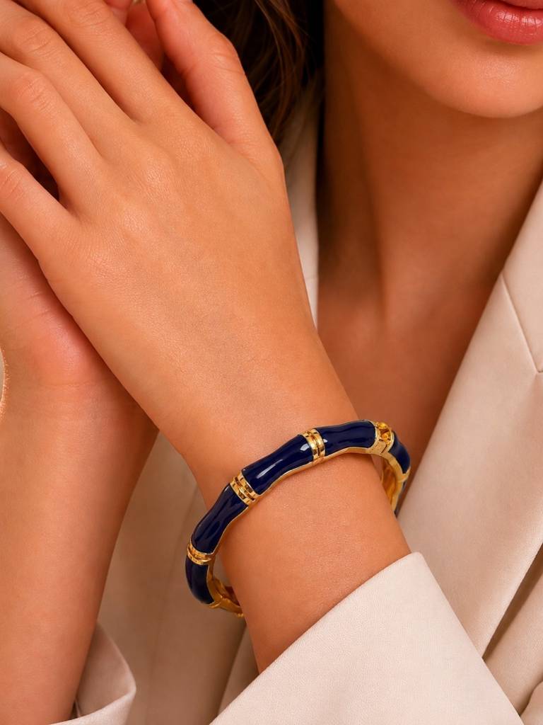 Notte Bamboo Enamel Bangle, 18K Gold-Plated : ATB1067BSB