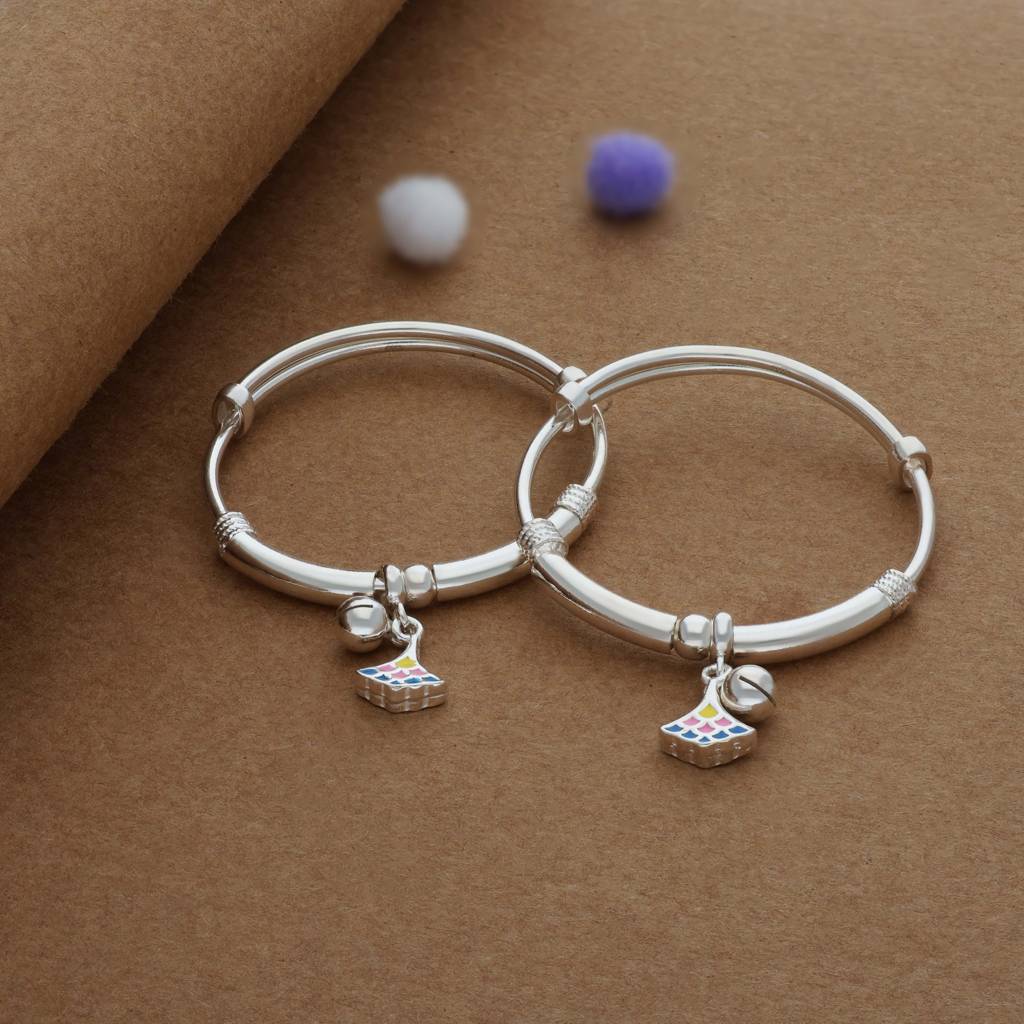 Iyal Happynest Silver Kid Bangles (0-5 Yrs) | 999 Hallmark | Adjustable | Lightweight : KB-CC-RH-A-284-P