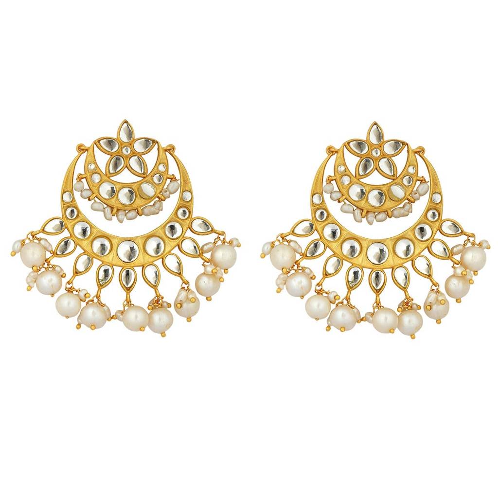 Resham Chaand Baalis With Mirror Polki And Pearls : PE939PM