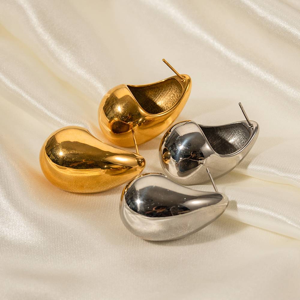Glistening Teardrop Gold Hoops : GlisteningTeardropGoldHoops-JD-ER-HG-16