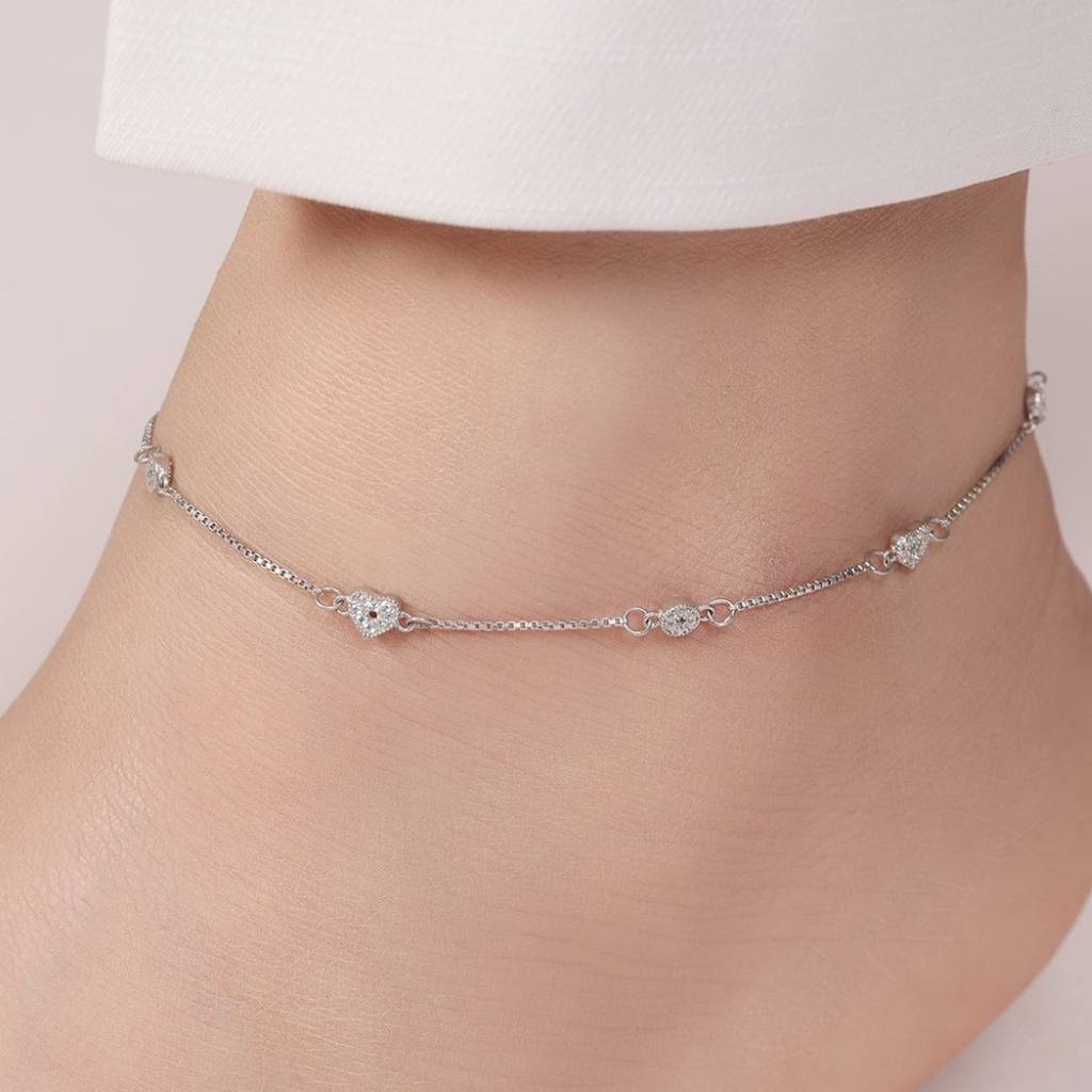 Minimal Heart Trinket 925 Silver Anklet : ANK-60030-PAIR
