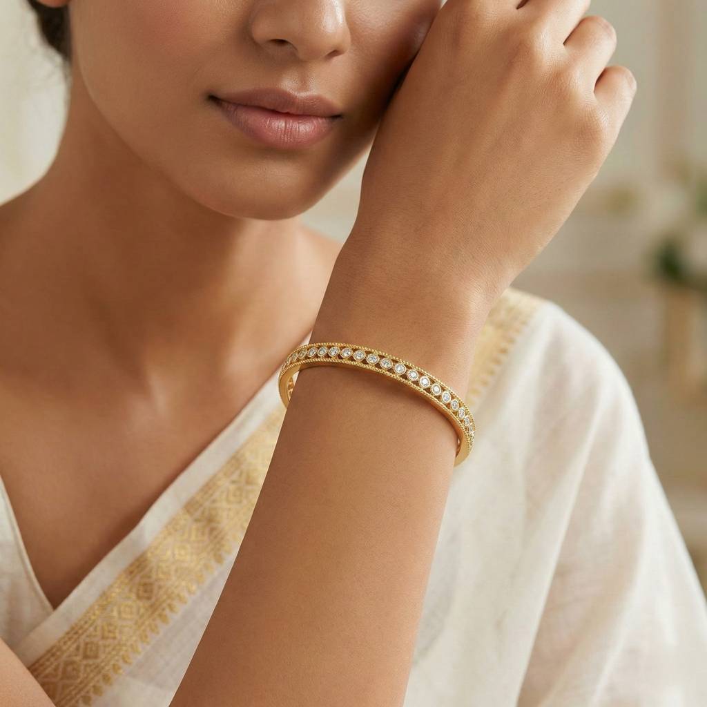 Elegant Cz Gold-Plated Thin Bangles For Women | Minimalist Traditional & Festive Wear Bangles (Set Of 2) : TPL1439W_24