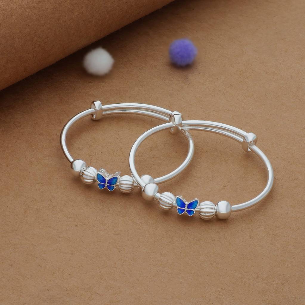 Iyal Sky Bless Butterfly Kid Silver Bangles (0–6 Yrs) | 999 Hallmark | Adjustable Daily Wear Baby Kada | Li : KB-CC-RH-A-299-P
