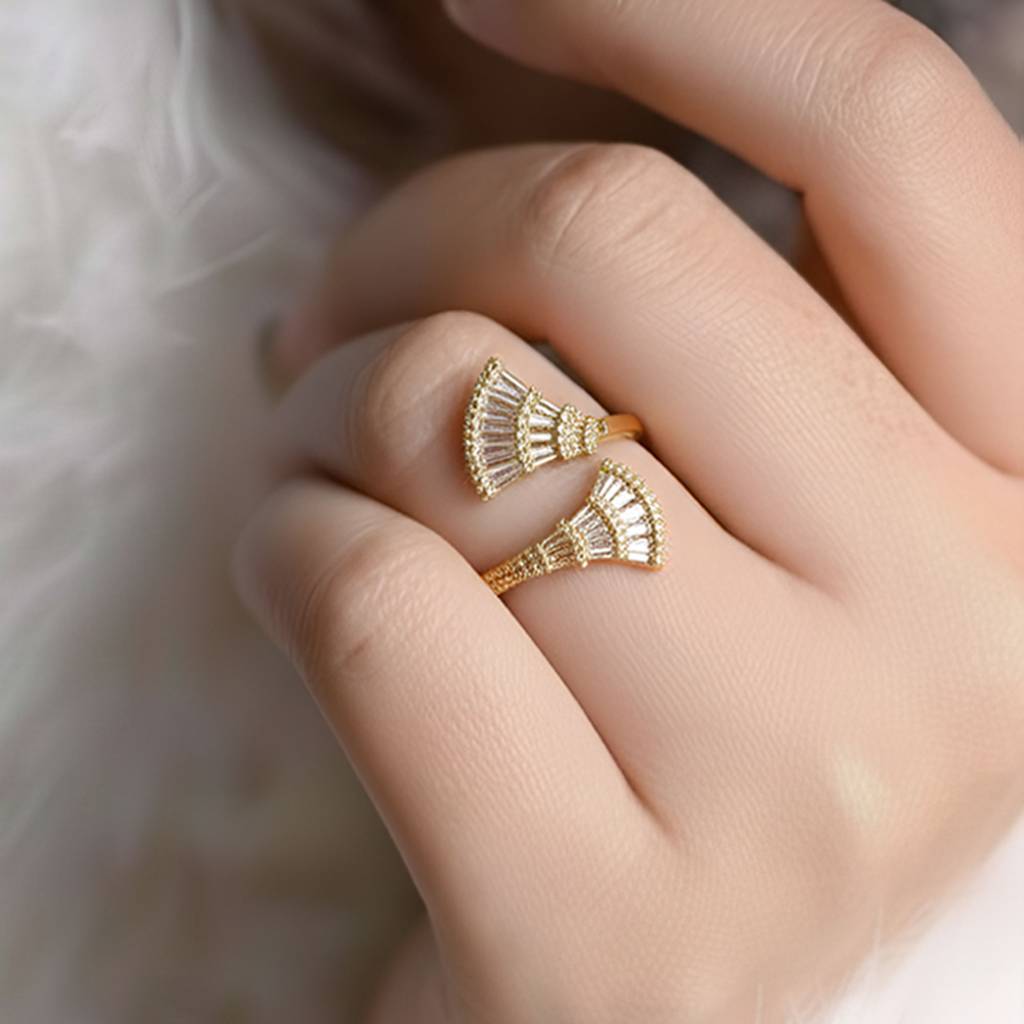Gold-Plated Fan Spark Design Anti-Tarnish Ring : HSPS60MB1500