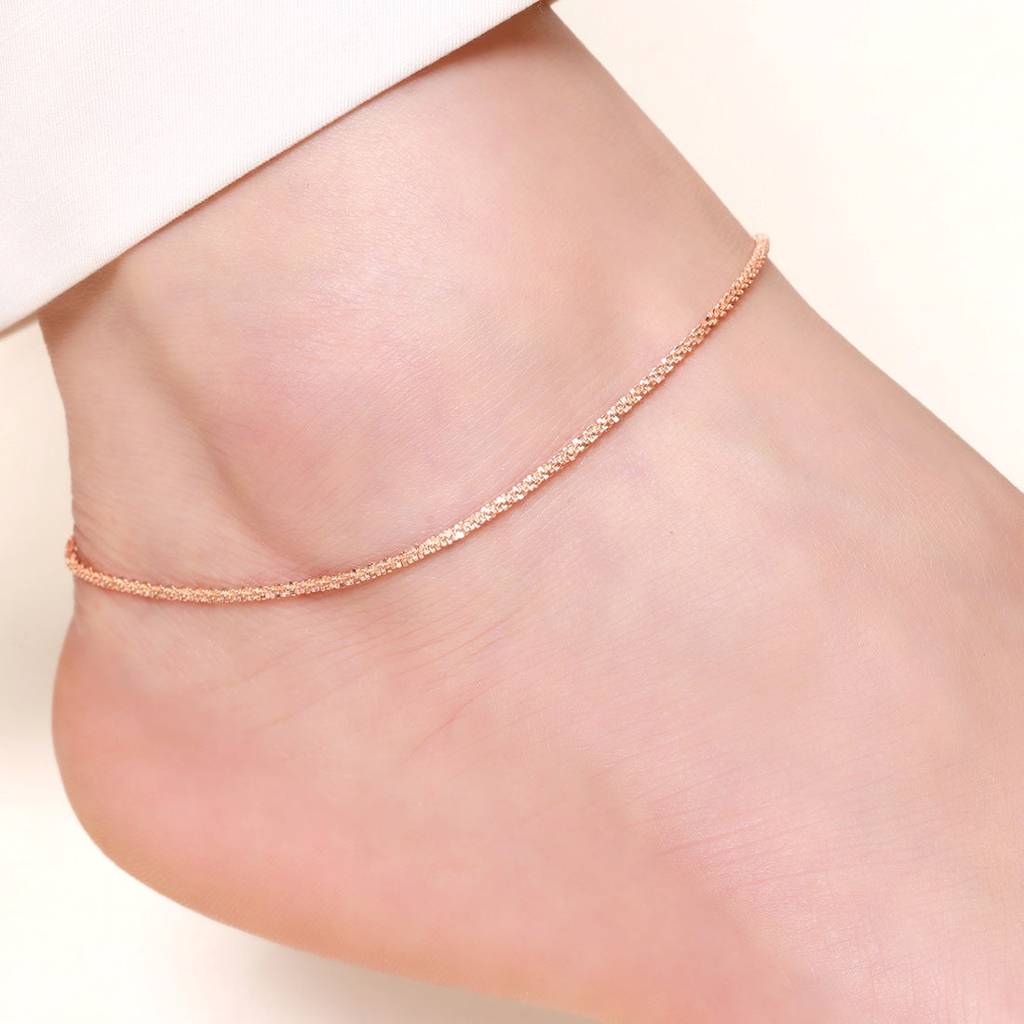 Sparkling Rose Gold Plated 925 Sterling Silver Chain Anklets : ANK-60151-PAIR