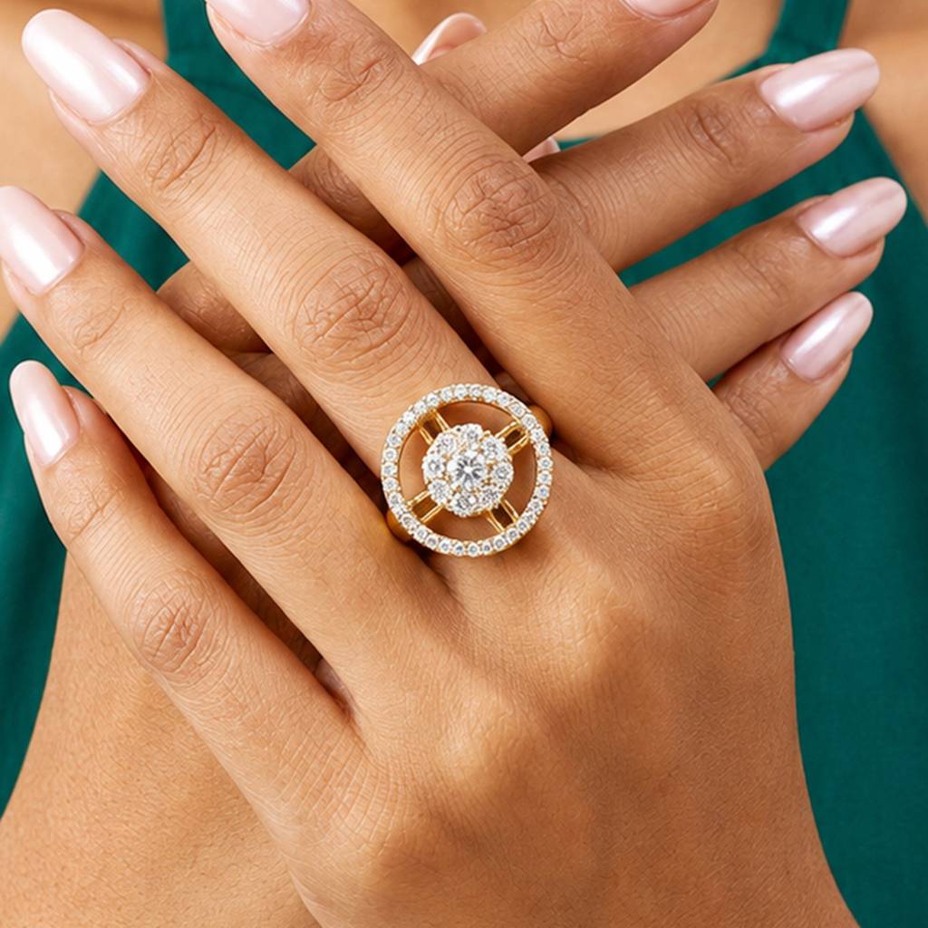 Gold Revolving Royal Halo Adjustable Anti-Tarnish Copper Ring : JW-HSPS60MB1981