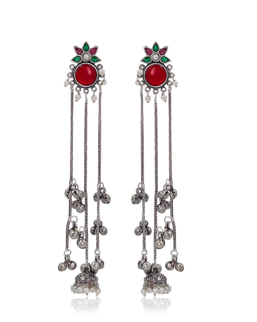 Oxidised Silver Kashmiri Chain Drop Earrings : NA_ST_ER_262_2