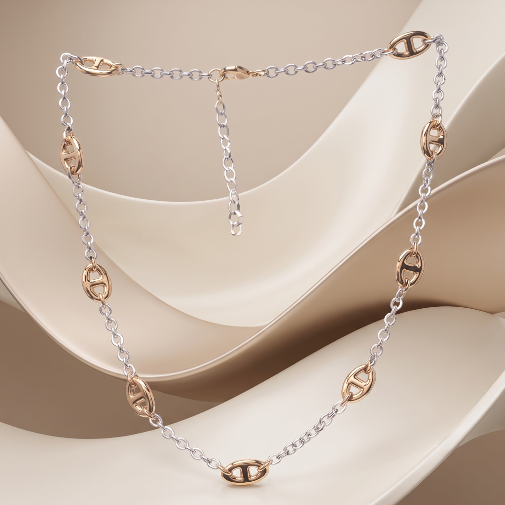 Dual Tone Brass Oval Link Chain Necklace : SCDELNL0466