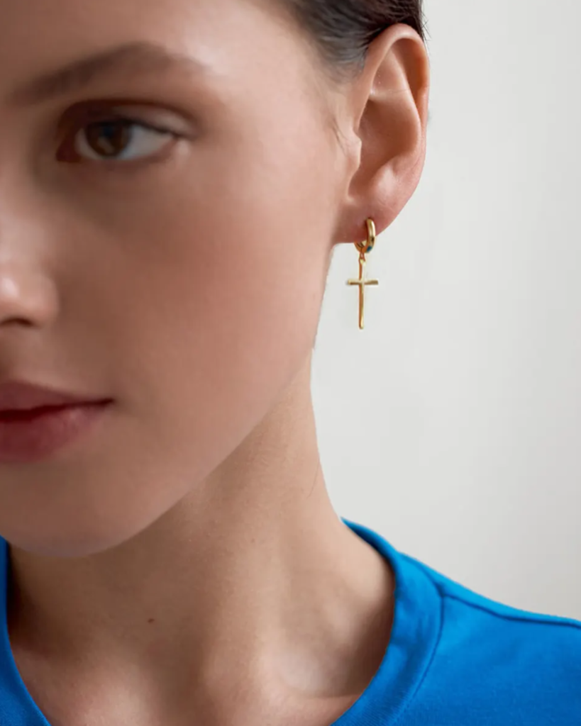 Gold Plated Daily Wear Classic Cross Hanging Hoop Earring : DIMP001