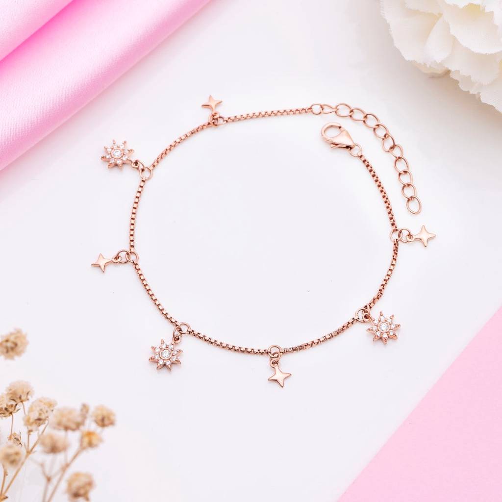 Starry Night 925 Sterling Silver Rose Gold Plated Bracelet : BR-80226-RG