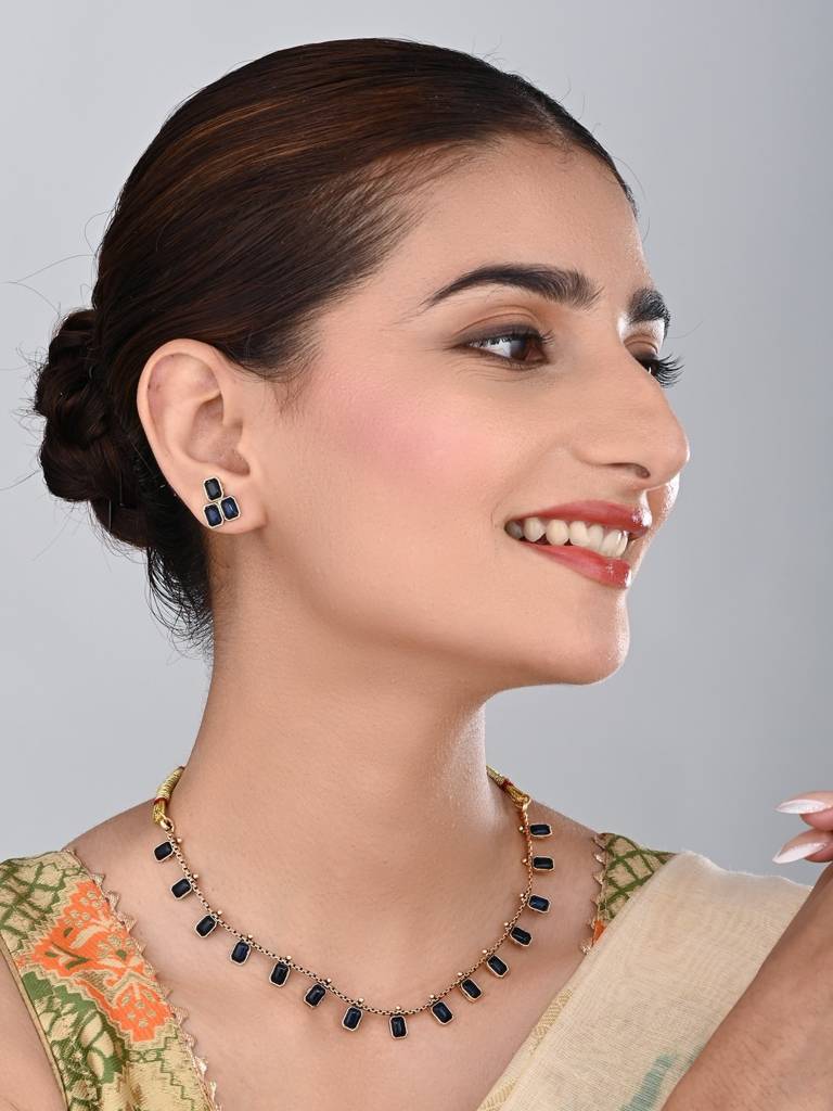 Gold Plated Delicate Necklace Set : S24MRNKS489BLU
