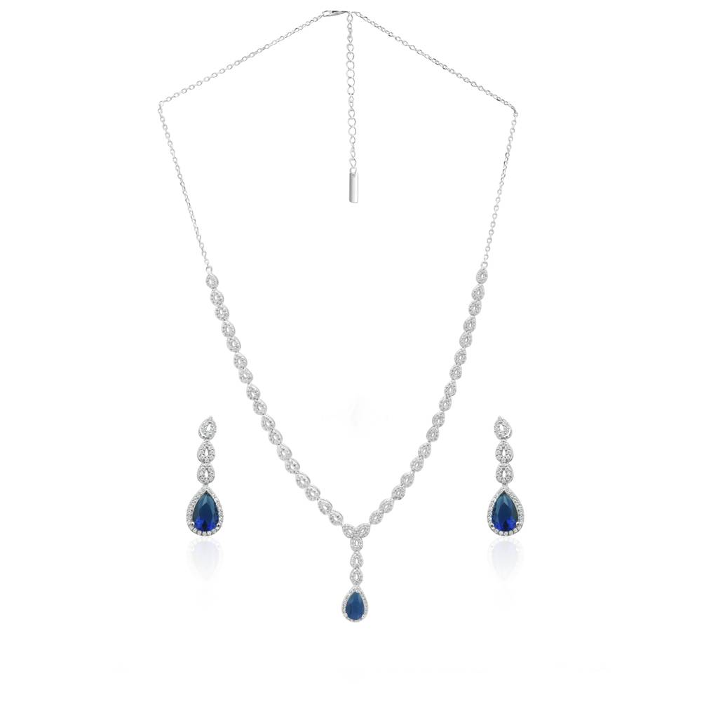 925 Sterling Silver Striking Blue Drop Neckpiece Set | : NL1049A