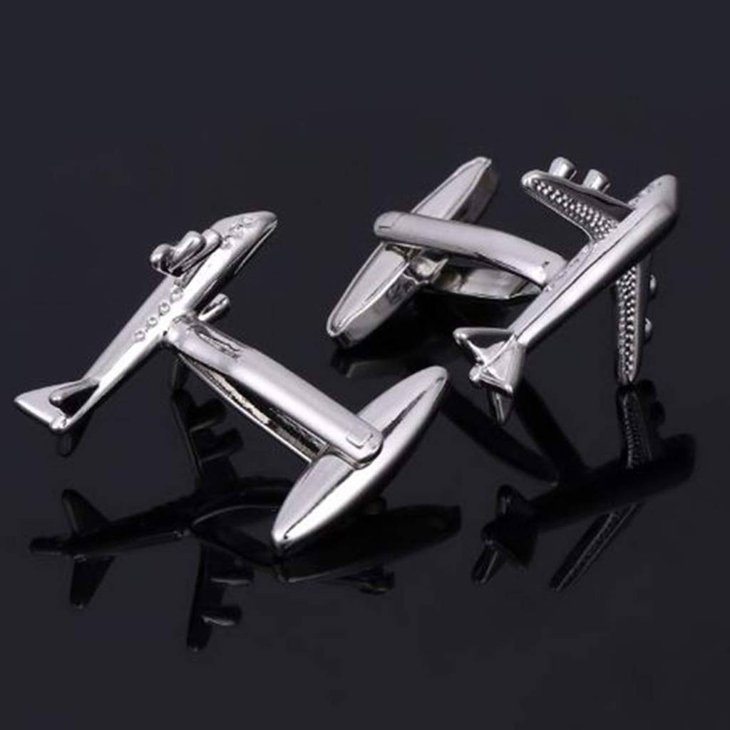 Airplane Plane Jet Pilot Pair Silver Shirt Cufflinks For Men Boys Corporate Business Gift : PX9CL56