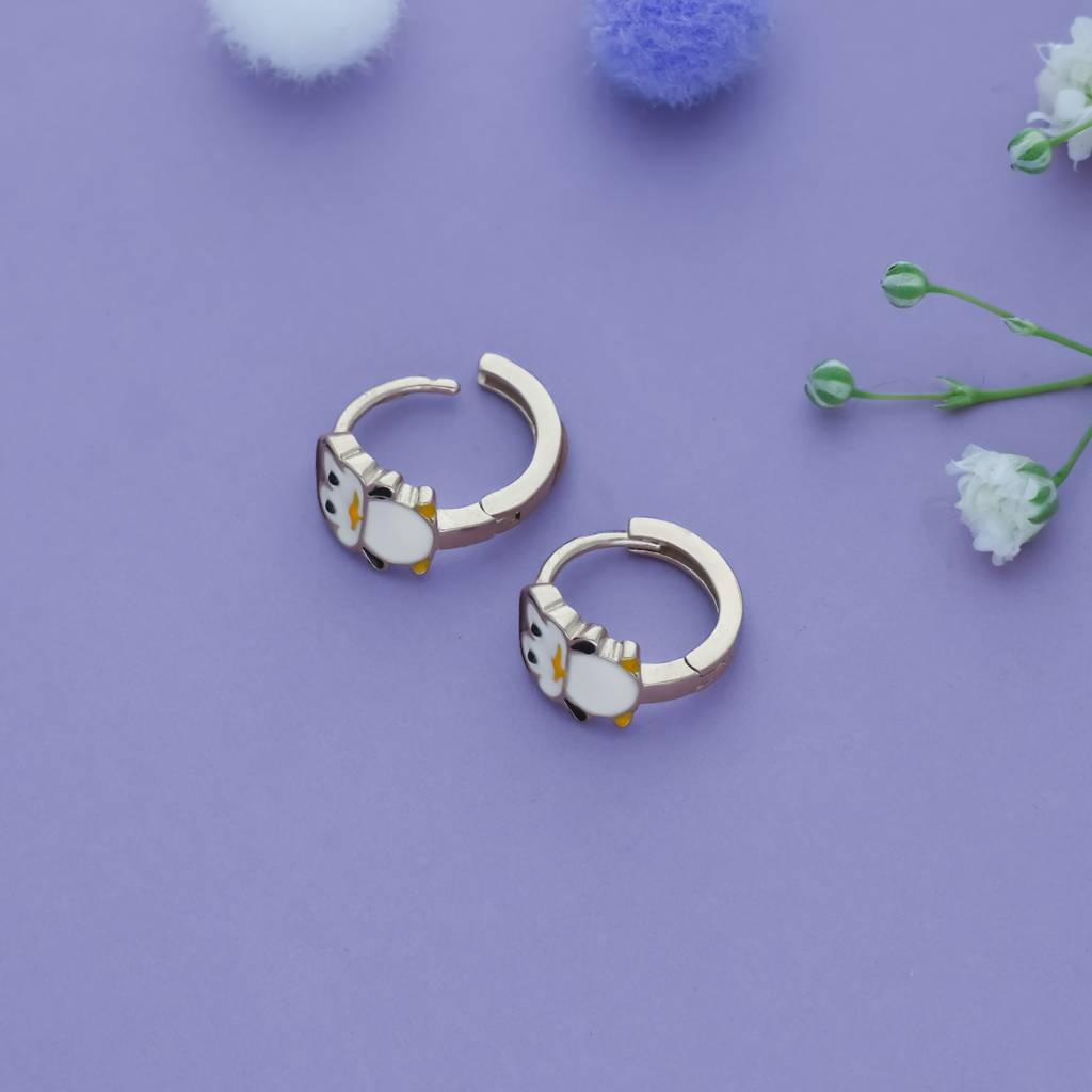 Iyal Frosty Penguin 925 Silver Kid Hoops Earring (3+ Yrs) : KE-KH-RH-U-153-P