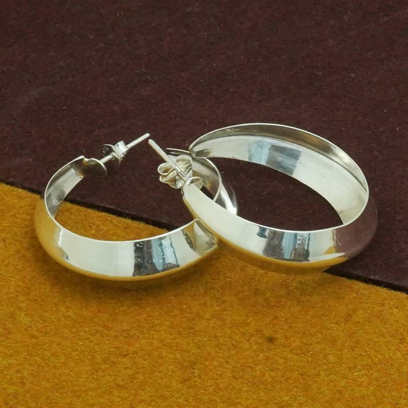 Crescent Moon Hoop Silver Earrings In Sterling Silver 925 | Minimalist Jewelry : TWP1175