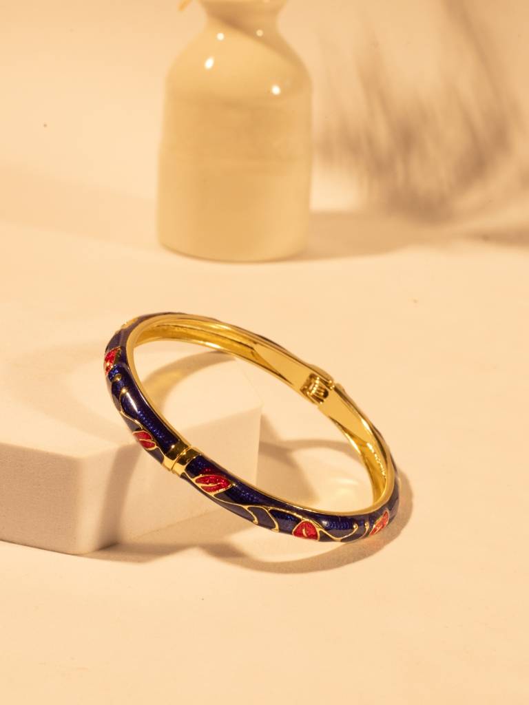 Blue Meenakari Enamel Bangle With 14Kt Gold Plating Â Adjustable Stainless Steel Kada For Women : ATB573BMB