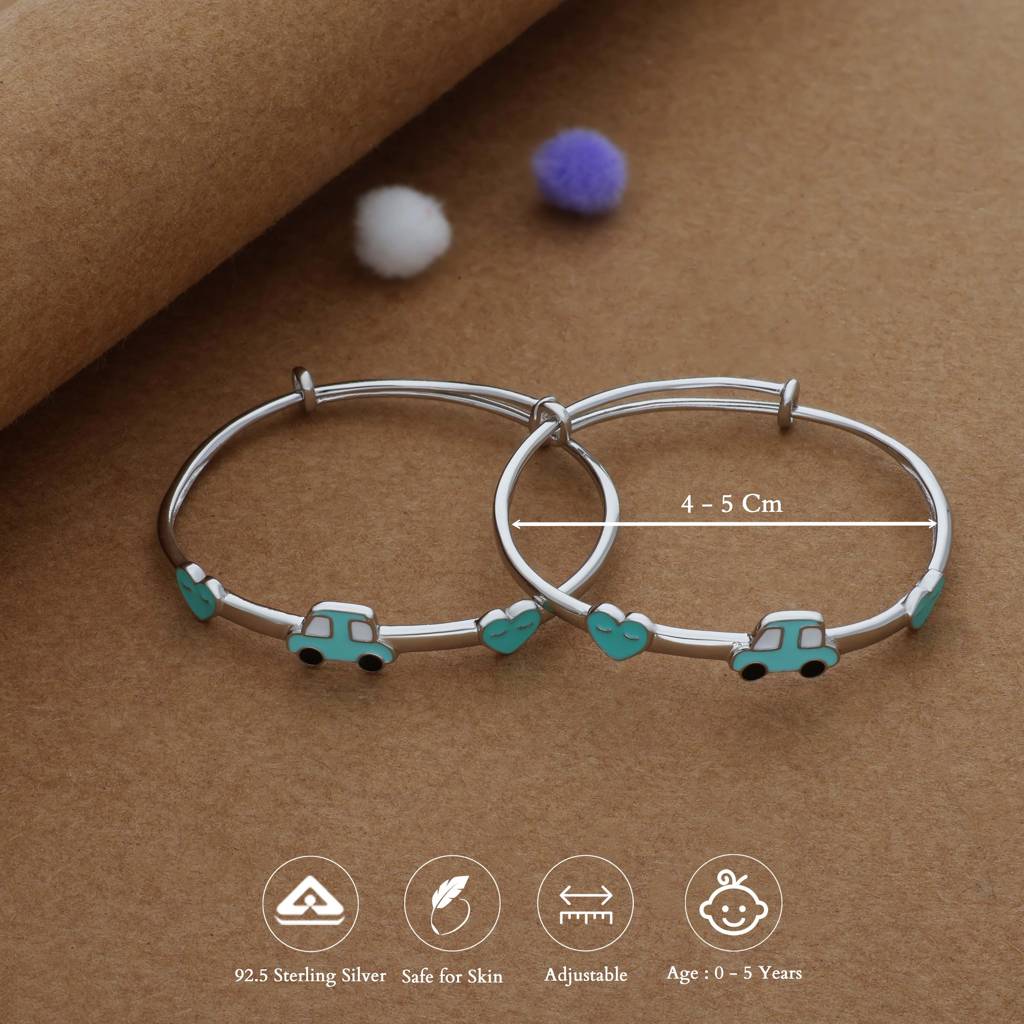 Iyal Lovely Drive Silver Adjustable 925 Kid Bangles (0-5 Yrs) : KB-CC-RH-U-122-P
