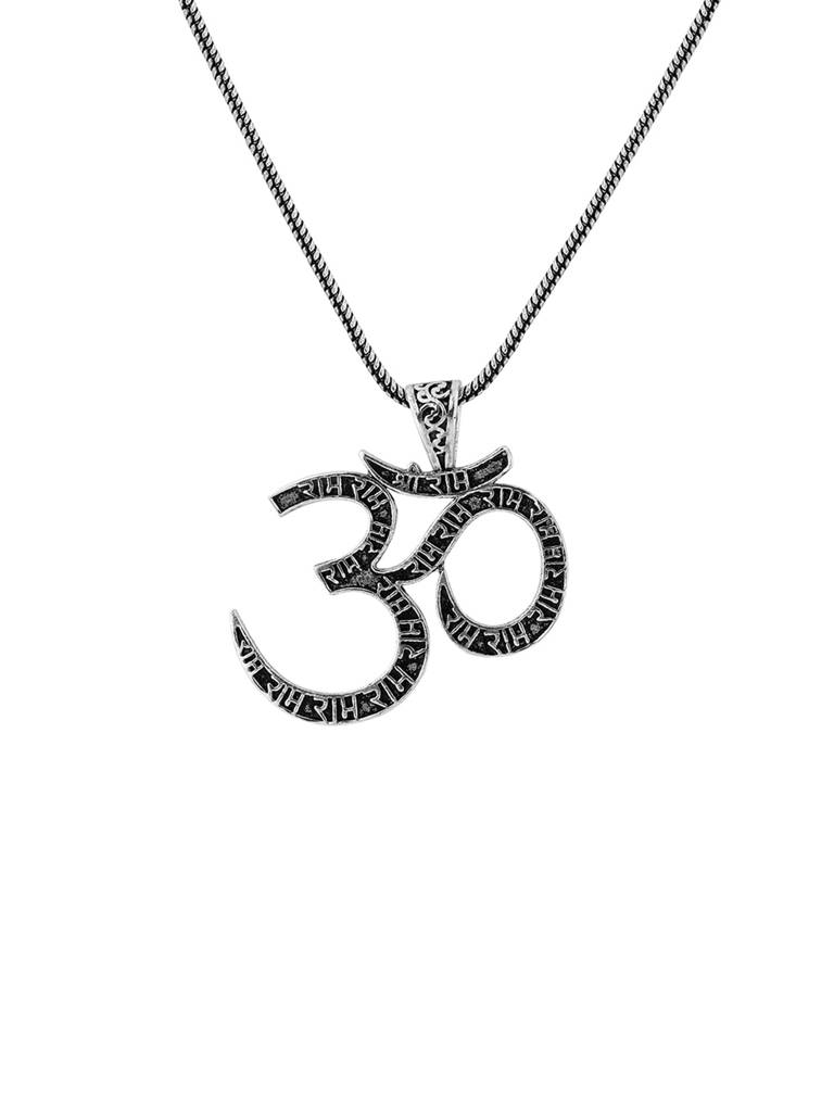 Spiritual Om Aura Silver Pendant Necklace For Men : 8905124579222