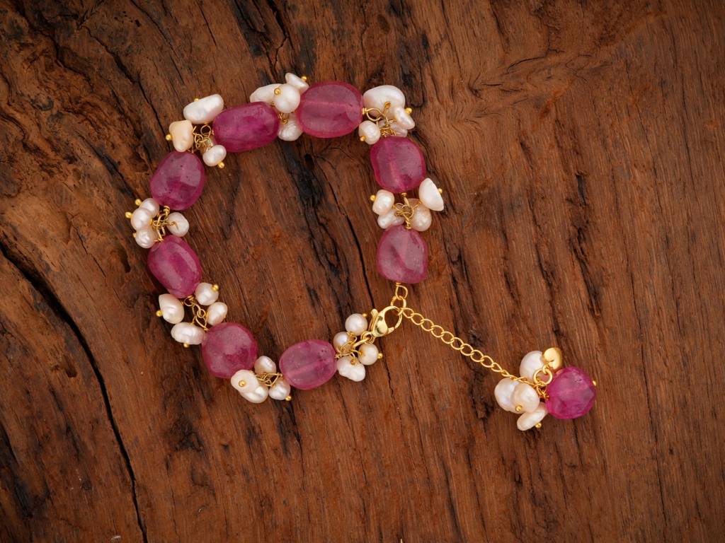 Ruby Red Pearl Bunch Bracelet : PRBB10