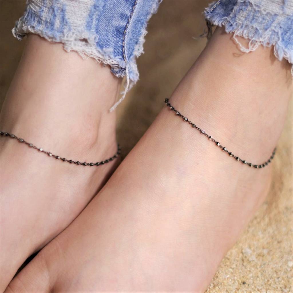 Dice-Chain-Lock 925 Sterling Silver Anklet : ANK-60073-PAIR