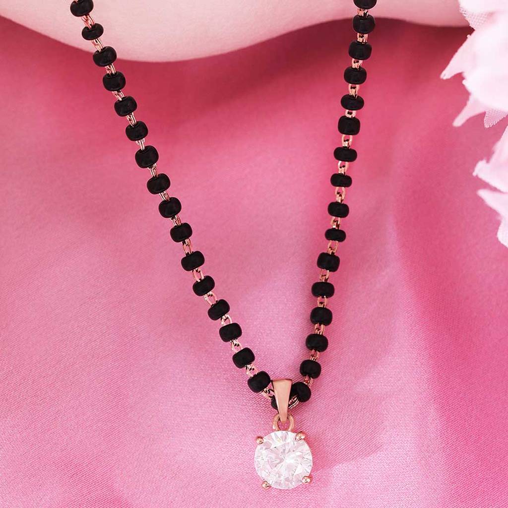 Solitaire Rose Gold Plated 925 Sterling Silver Mangalsutra : MGS-10091-C-RG