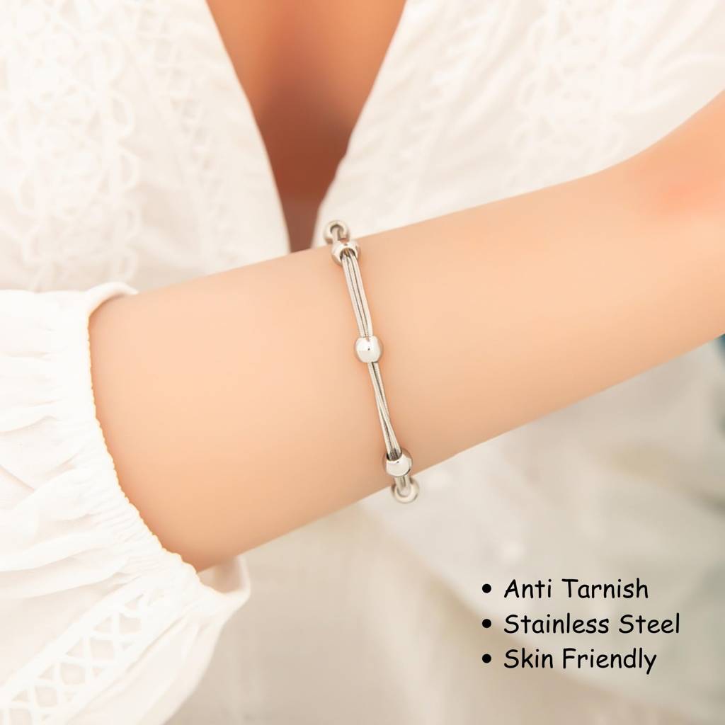 Triple Layer Bead Chain Bracelet : BR_SS_3lyrbead_slv