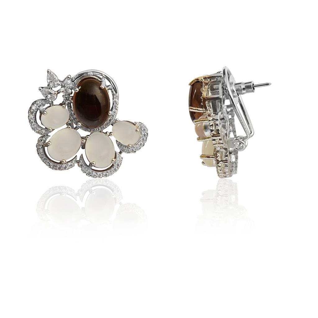 Smoky Topaz And White Chalcedony Earrings : IE933A