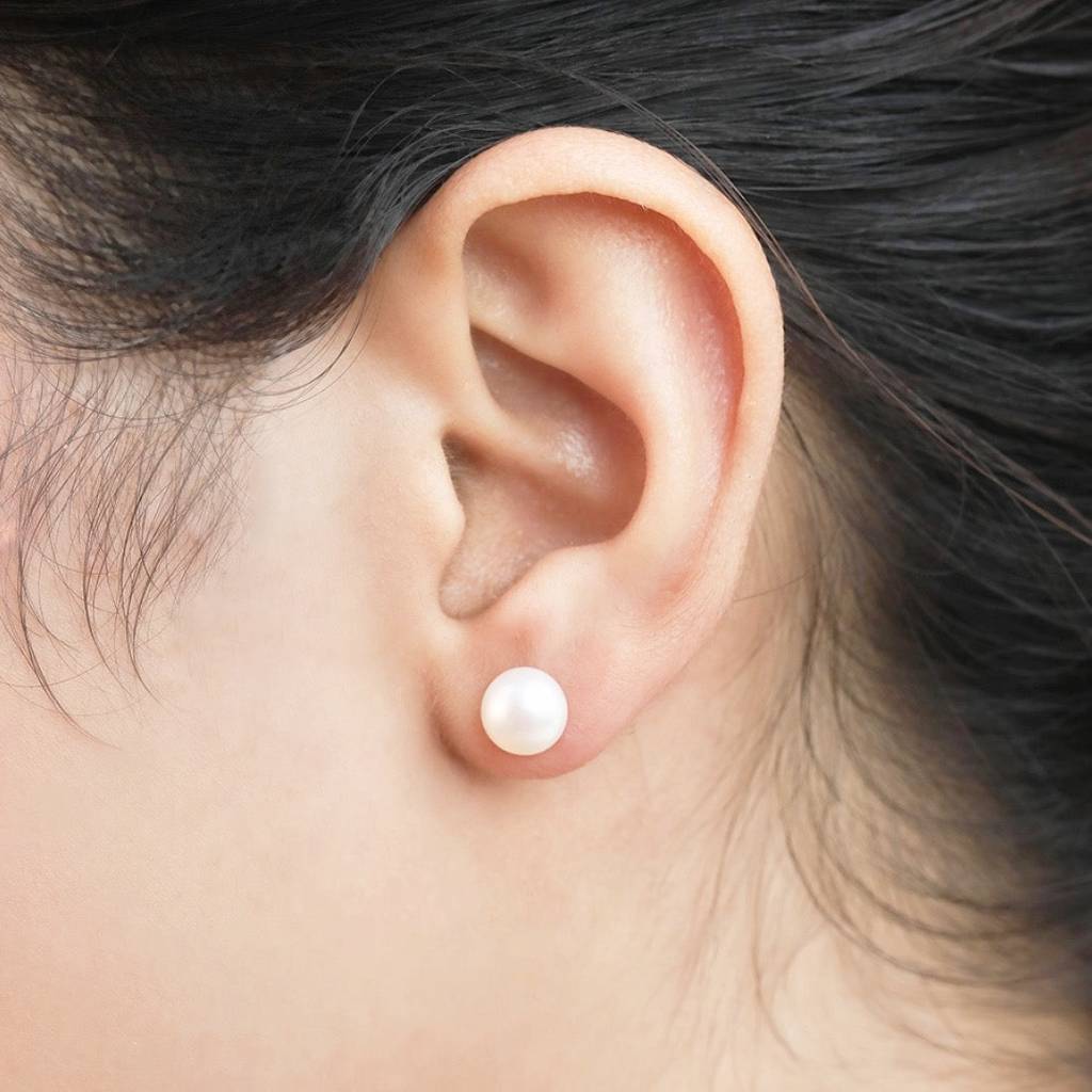 Delicate Dot Pearl 925 Silver Earrings (8Mm Pearl) : EAR-20108